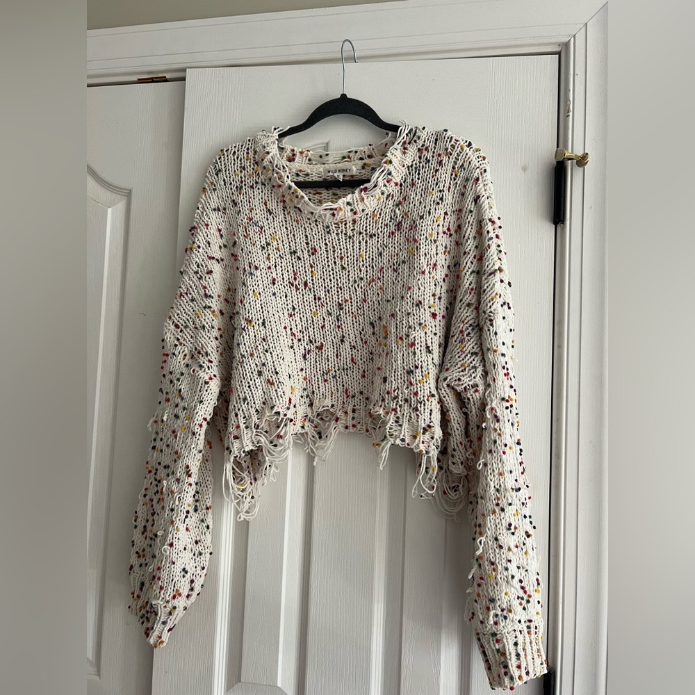 White & multicolored boho sweater